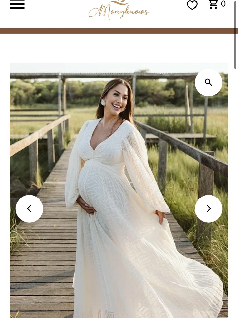 Momyknows cream white ruched backless lantern sleeve maternity maxi dress